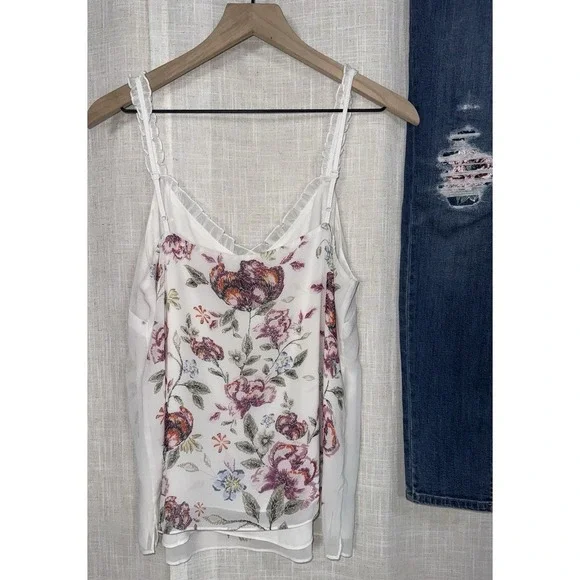 White House Black Market Outfit Jeans 6 Floral Embroidered Tank Top M Shirt - Picture 7 of 12